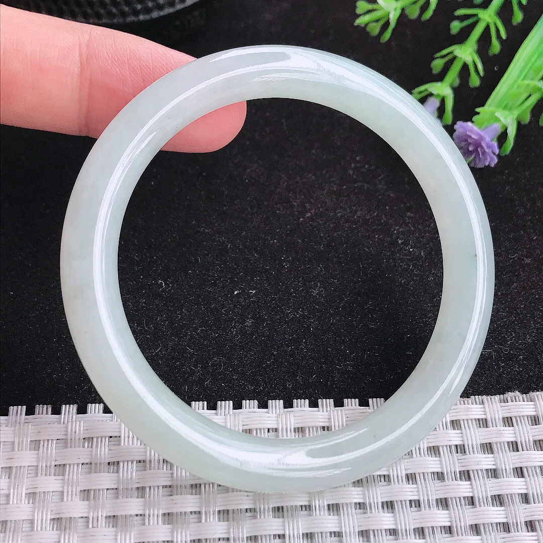 自然光51.5/7.8/8老坑冰胶果冻白月光圆条手镯天然翡翠玉镯女款百搭