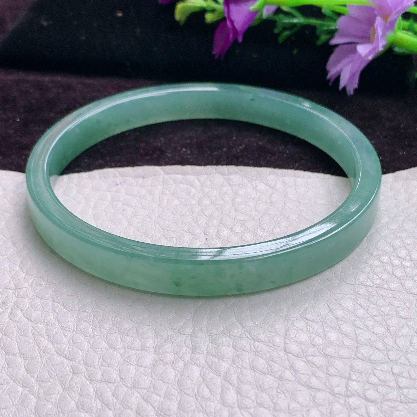 Js实拍66*8.5*5.5大圈口天然翡翠手镯蓝水玉镯精美冰透细边正圈玉镯子
