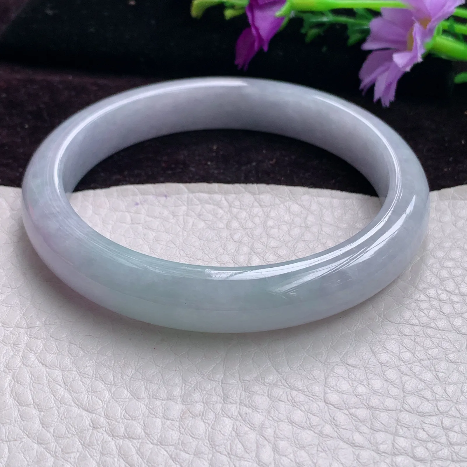 Jx实拍63.8*11.5*8.5大圈口缅甸翡翠手镯淡紫平安镯精美正圈宽边玉镯子
