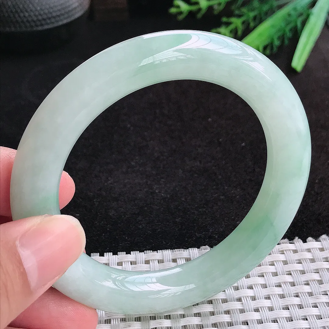 自然光56.5/11.1/11.4老坑冰胶水灵冰晴胖圆条手镯天然翡翠玉镯女款百搭