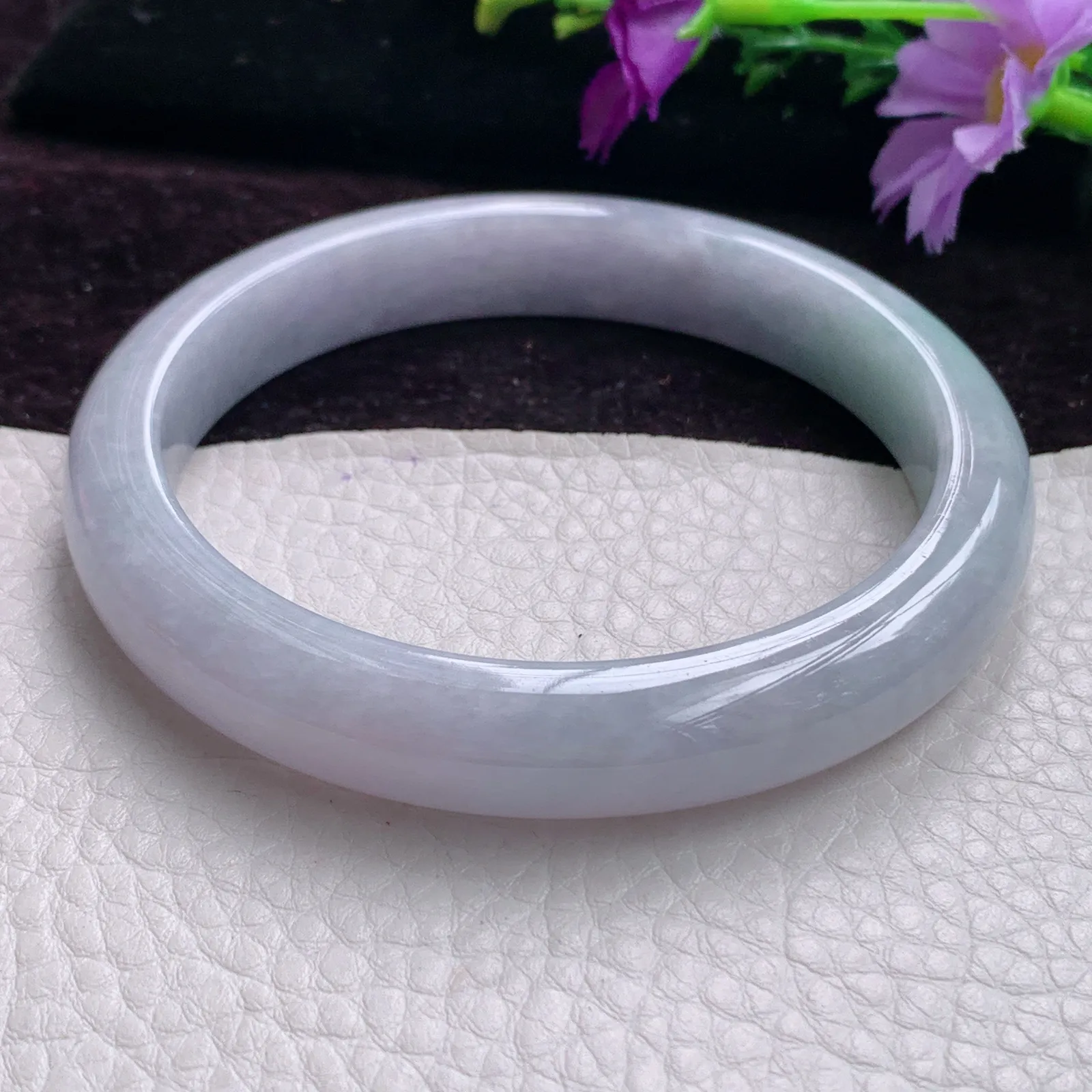 Jx实拍63.8*11.5*8.5大圈口缅甸翡翠手镯淡紫平安镯精美正圈宽边玉镯子