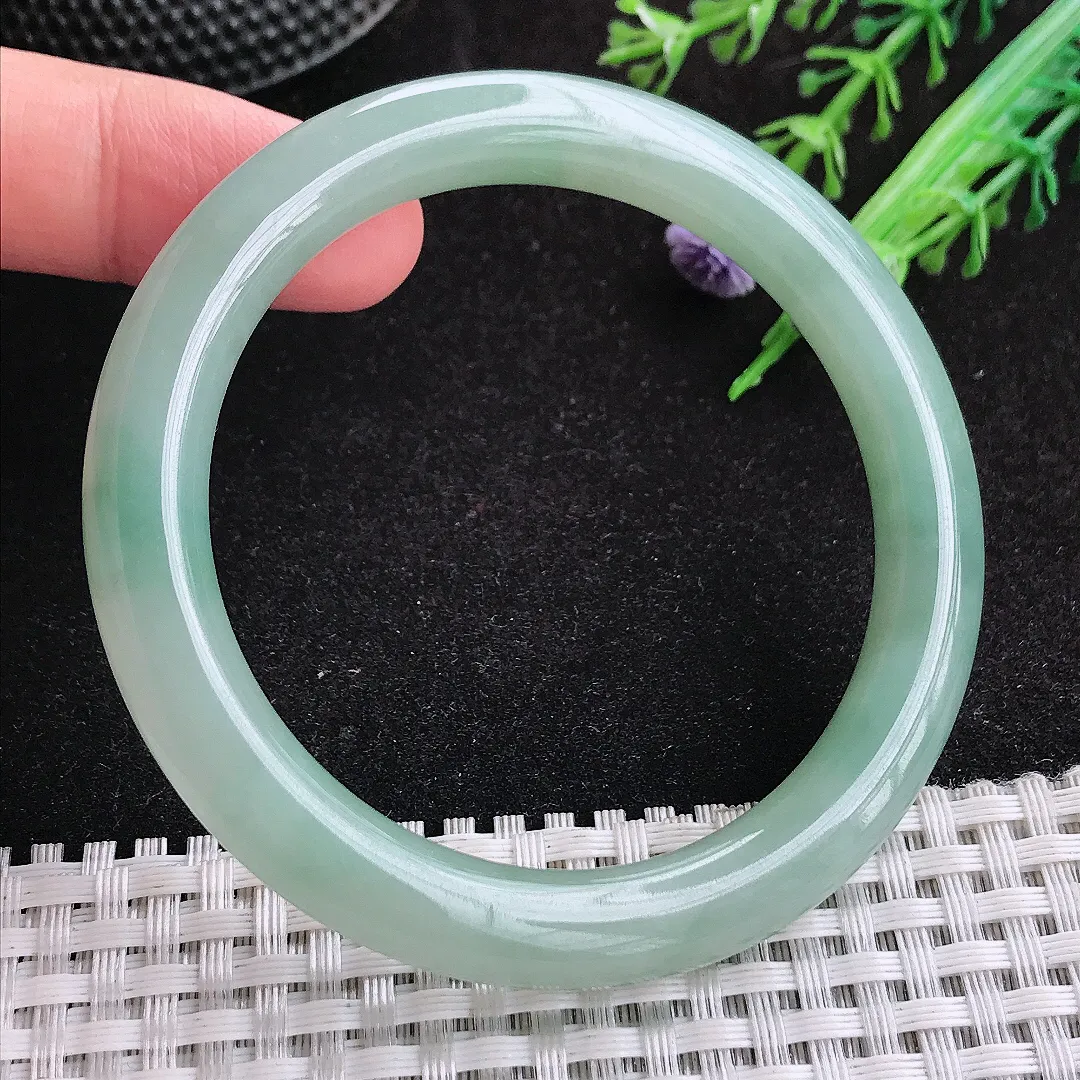自然光54.5/8.6/9老坑冰润起胶满色圆条手镯天然翡翠玉镯女款百搭