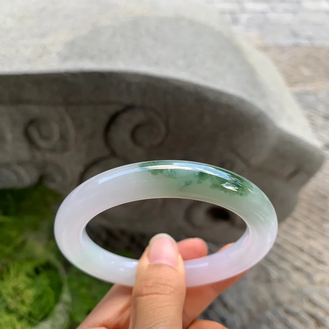 圈口56.8-10.7 【冰飘绿圆条手镯】圆条56 57可戴
