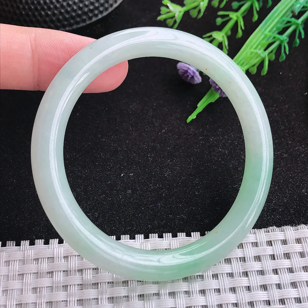 自然光52.5/7.3/8老坑冰胶果冻冰晴圆条手镯天然翡翠玉镯女款百搭
