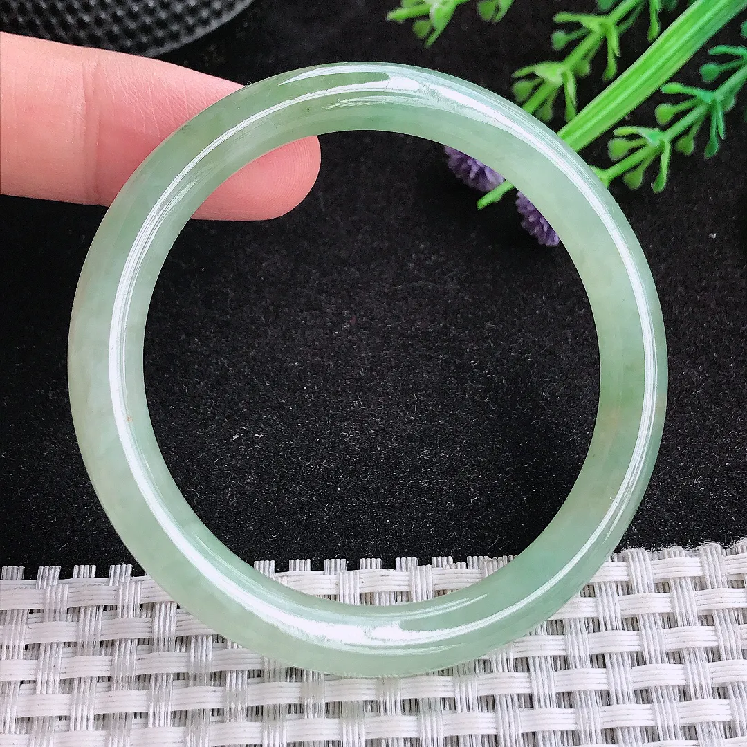 自然光51.5/7.8/7.5老坑冰胶水灵冰晴绿圆条手镯天然翡翠玉镯女款百搭
