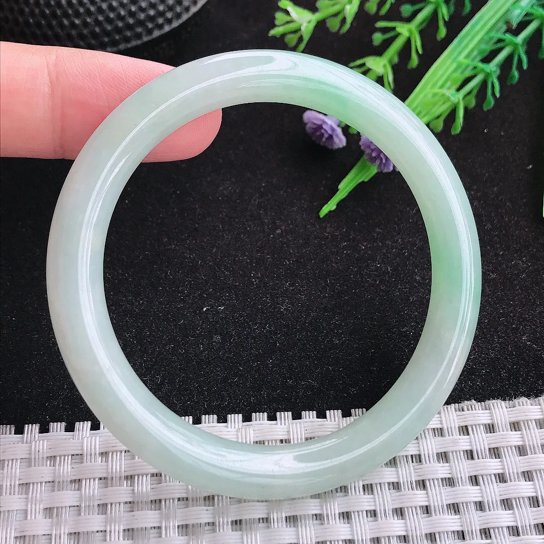 自然光52.5/7.3/8老坑冰胶果冻冰晴圆条手镯天然翡翠玉镯女款百搭