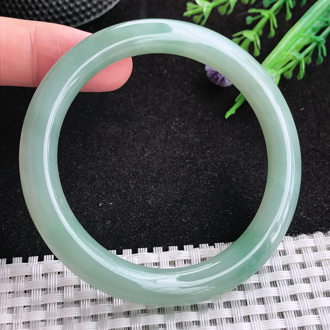自然光54.5/8.6/9老坑冰润起胶满色圆条手镯天然翡翠玉镯女款百搭