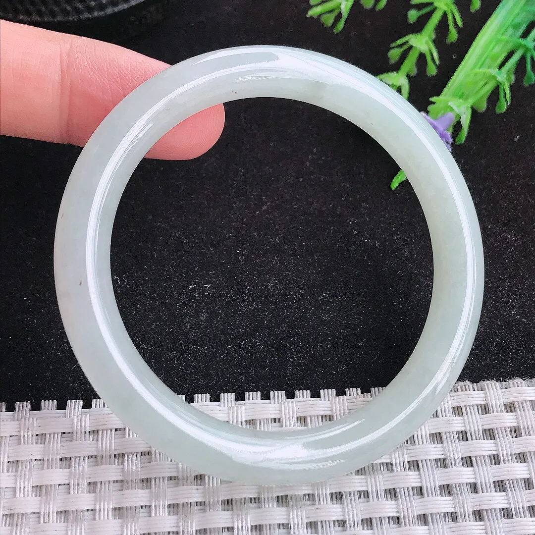 自然光51.5/7.8/8老坑冰胶果冻白月光圆条手镯天然翡翠玉镯女款百搭