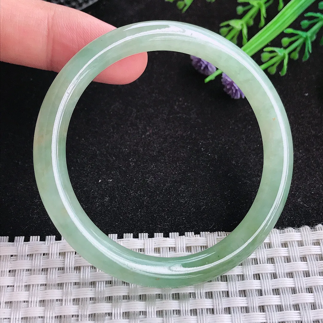 自然光51.5/7.8/7.5老坑冰胶水灵冰晴绿圆条手镯天然翡翠玉镯女款百搭