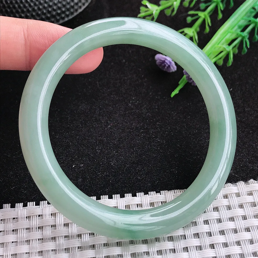 自然光54.5/8.6/9老坑冰润起胶满色圆条手镯天然翡翠玉镯女款百搭