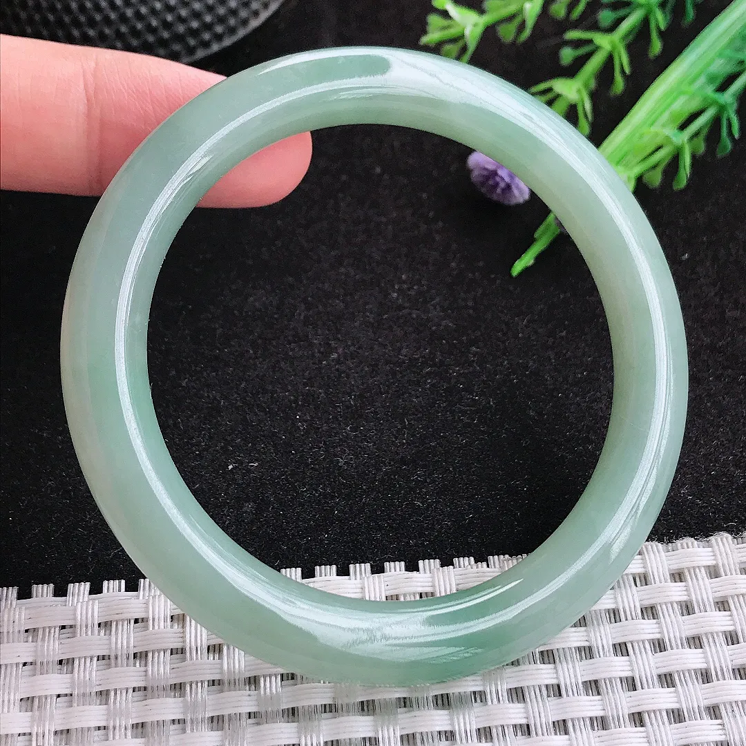 自然光54.5/8.6/9老坑冰润起胶满色圆条手镯天然翡翠玉镯女款百搭