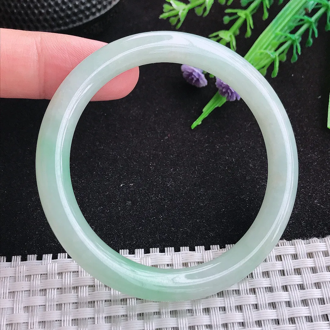 自然光52.5/7.3/8老坑冰胶果冻冰晴圆条手镯天然翡翠玉镯女款百搭