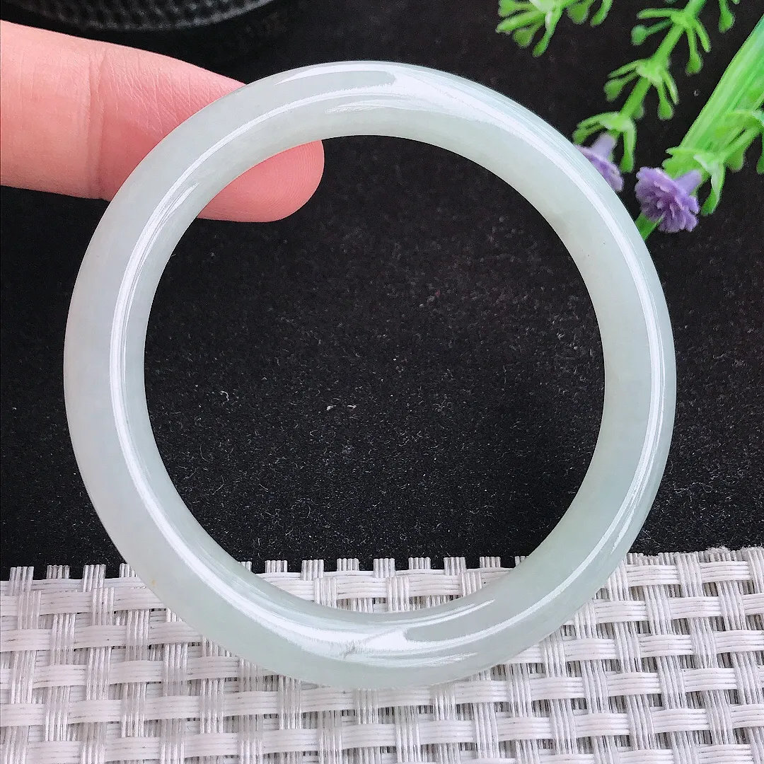 自然光51.5/7.8/8老坑冰胶果冻白月光圆条手镯天然翡翠玉镯女款百搭