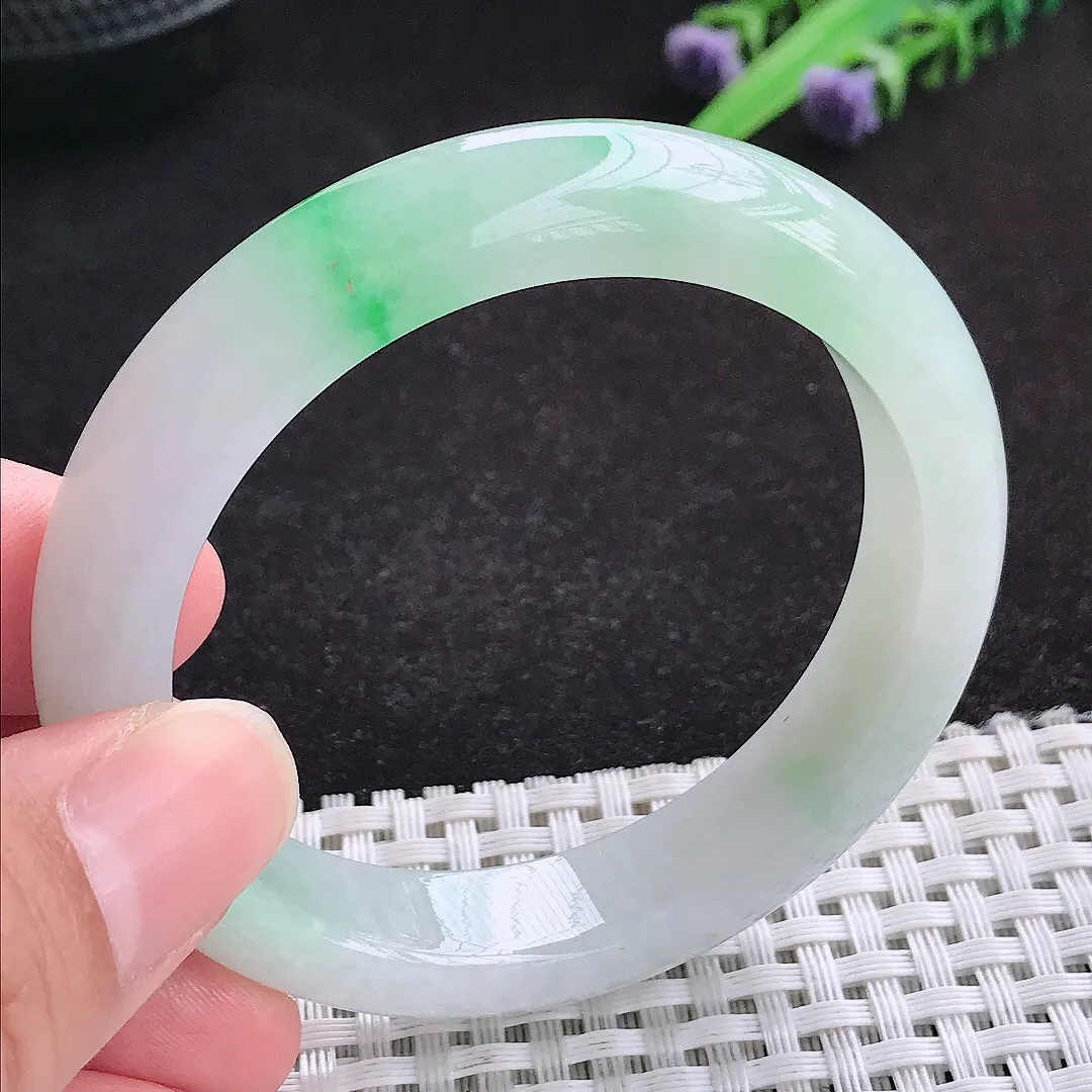 自然光51/11.4/8.2小圈口老坑精美冰润飘阳绿手镯天然翡翠玉镯女款百搭