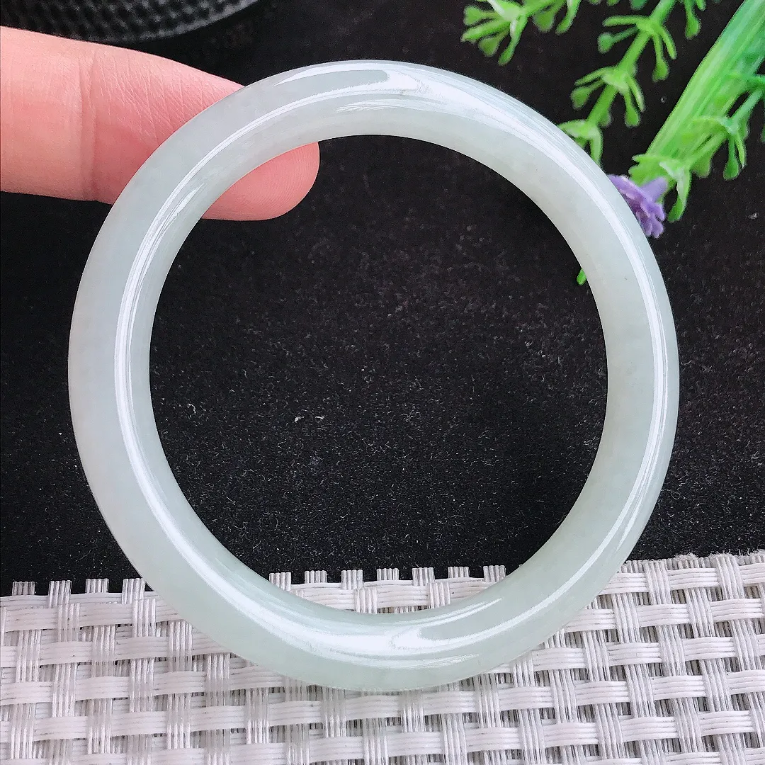 自然光51.5/7.8/8老坑冰胶果冻白月光圆条手镯天然翡翠玉镯女款百搭