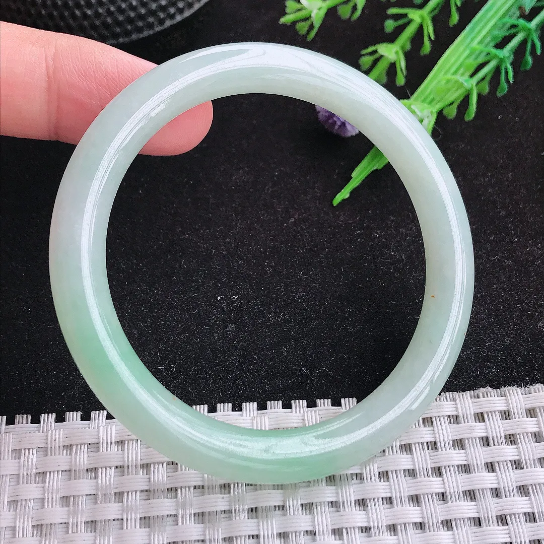自然光52.5/7.3/8老坑冰胶果冻冰晴圆条手镯天然翡翠玉镯女款百搭