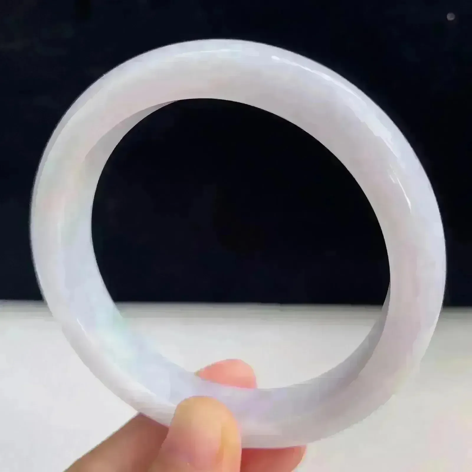 天然翡翠A货淡紫罗兰好种水58mm正圈手镯57.22克