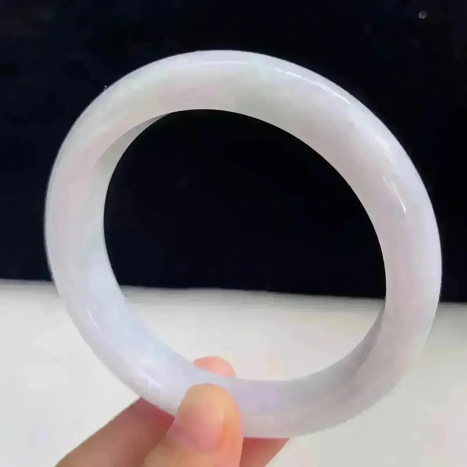天然翡翠A货淡紫罗兰好种水58mm正圈手镯57.22克