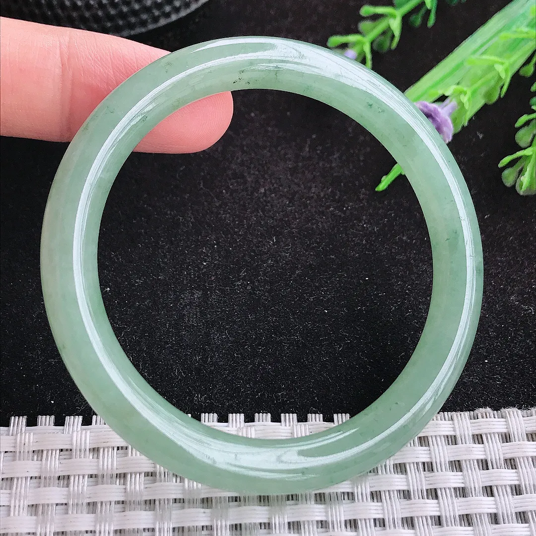 自然光52/8/7.8小圈口老坑冰润起胶冰晴绿圆条手镯天然翡翠玉镯女款