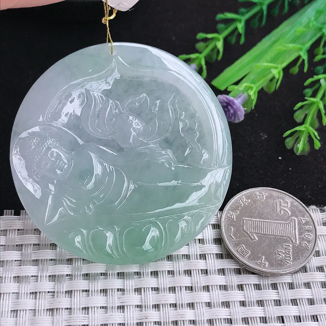 自然光54.5/5.3老坑冰胶水灵冰晴阿弥陀佛吊坠翡翠玉石挂件
