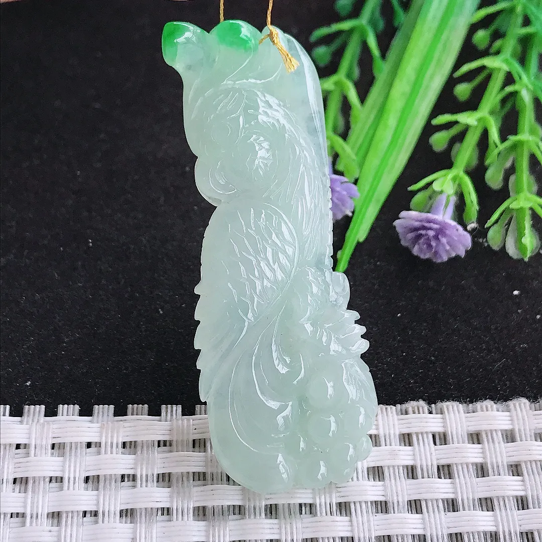 自然光54/20/7.2老坑秀气冰润飘阳绿鹦鹉吊坠翡翠玉石挂件