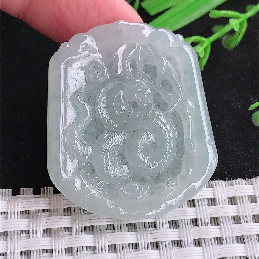 自然光39/33.5/4.6老坑冰胶果冻生肖蛇小吊坠翡翠玉石挂件