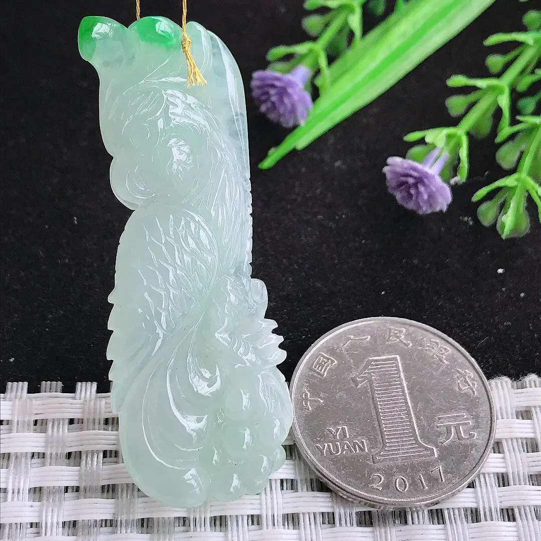 自然光54/20/7.2老坑秀气冰润飘阳绿鹦鹉吊坠翡翠玉石挂件