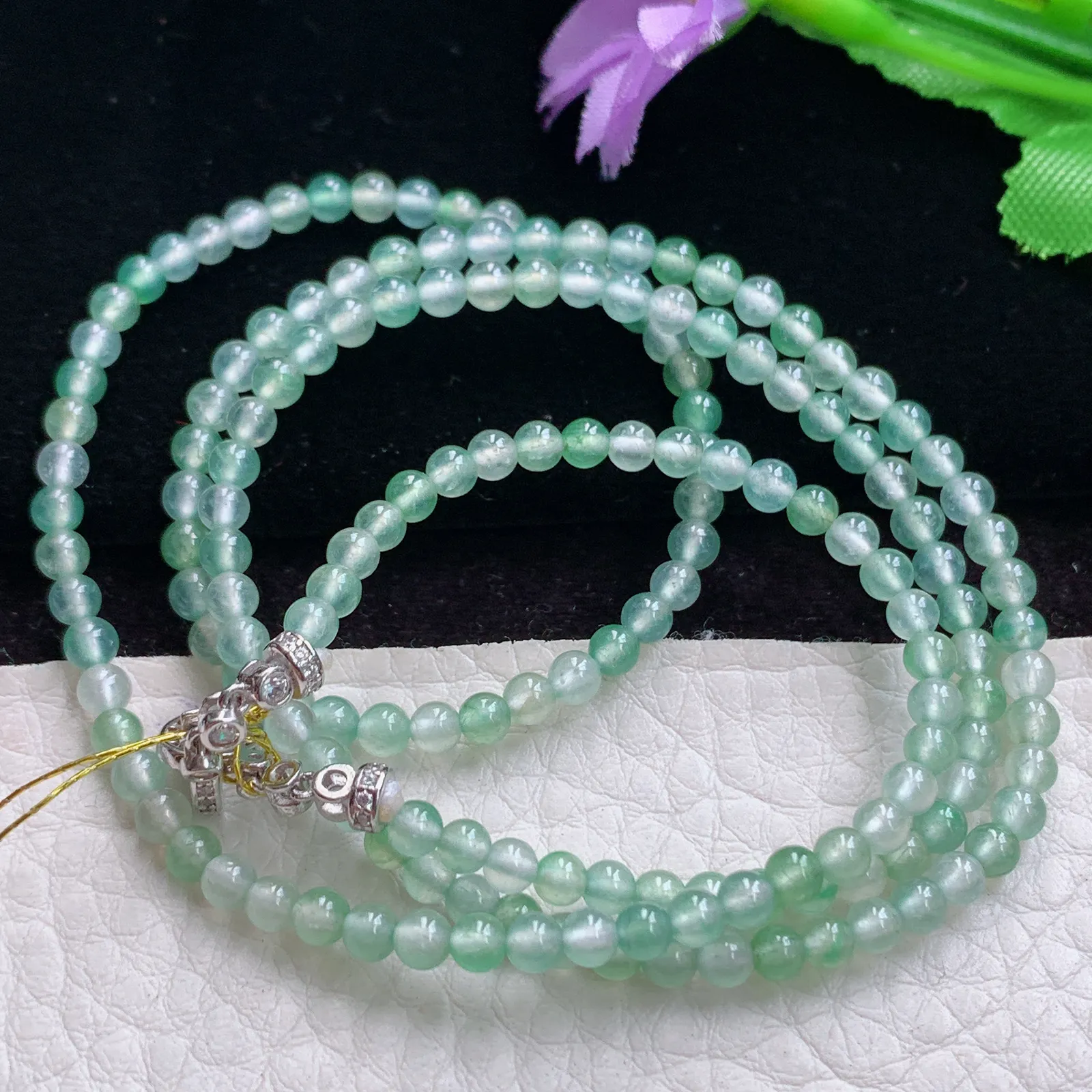 gx实拍 缅甸翡翠A货冰种纯美圆珠玉项链 手链 珠子3mm 周长约.580mm