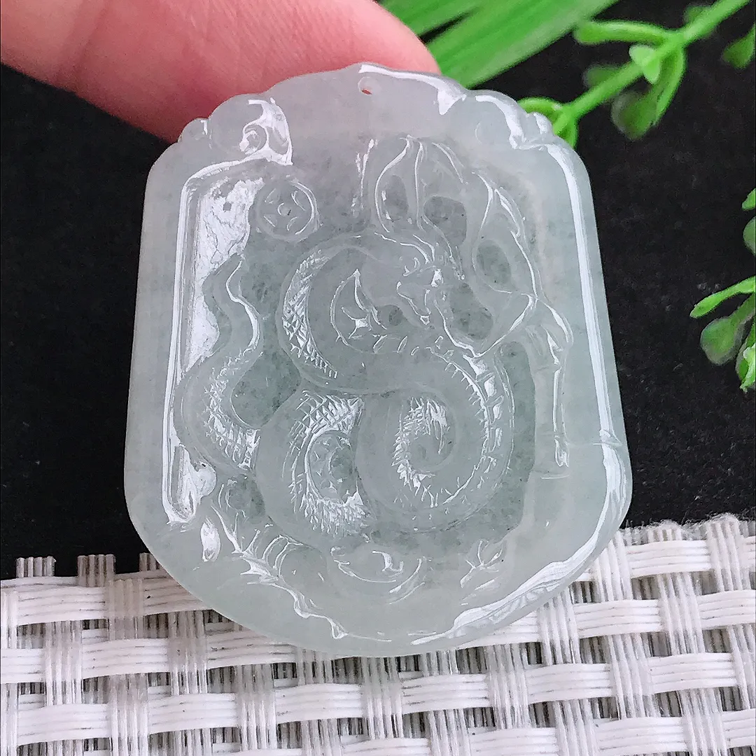 自然光39/33.5/4.6老坑冰胶果冻生肖蛇小吊坠翡翠玉石挂件