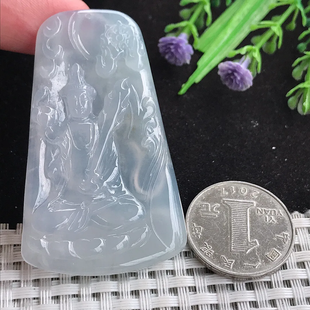 自然光59.6/35.5/5.5老坑冰胶果冻紫罗兰虚空藏菩萨吊坠翡翠玉石挂件