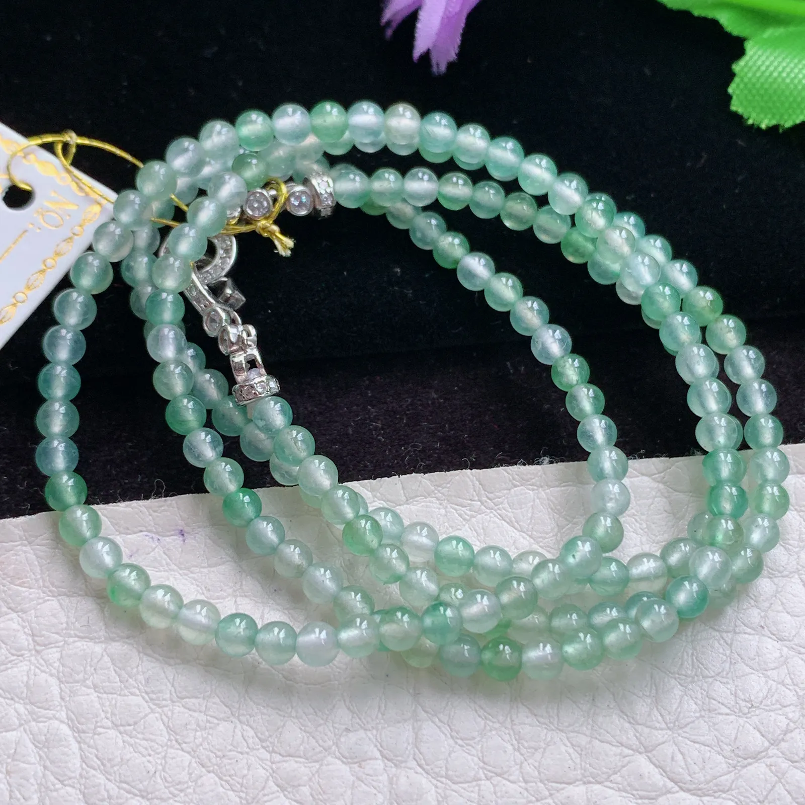 gx实拍 缅甸翡翠A货冰种纯美圆珠玉项链 手链 珠子3mm 周长约.580mm
