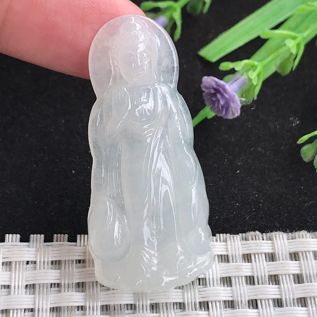 自然光46/21/5.5老坑秀气冰胶阿弥陀佛吊坠翡翠玉石挂件