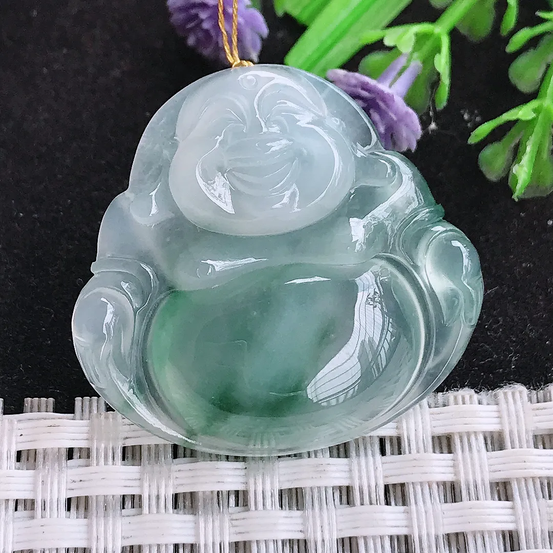 自然光31/33/6.7老坑冰种果冻胶飘花佛公吊坠翡翠玉石挂件