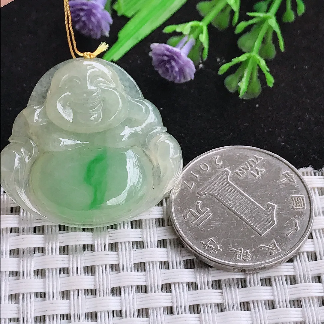 自然光29.5/31.7/5.6老坑精美冰润飘阳绿佛公吊坠翡翠玉石挂件