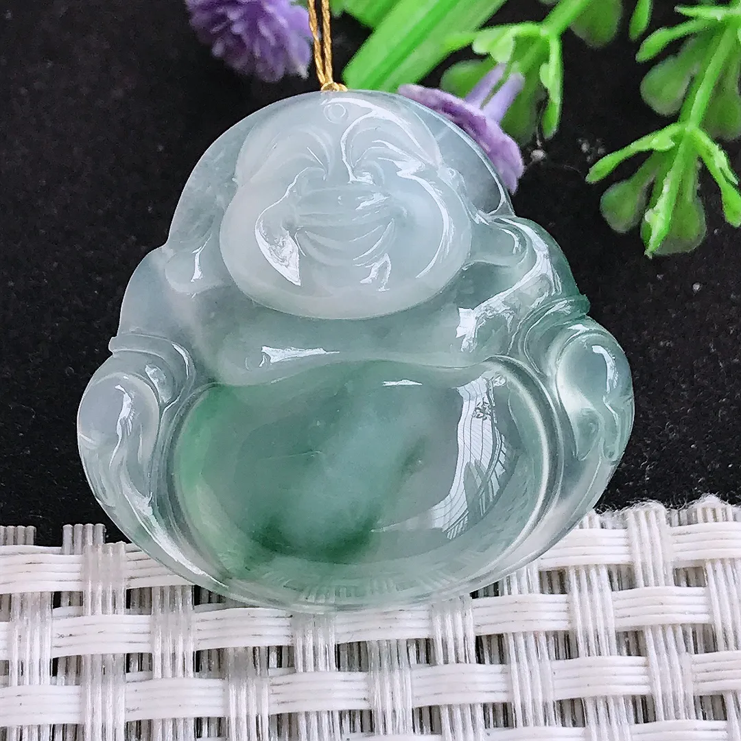 自然光31/33/6.7老坑冰种果冻胶飘花佛公吊坠翡翠玉石挂件