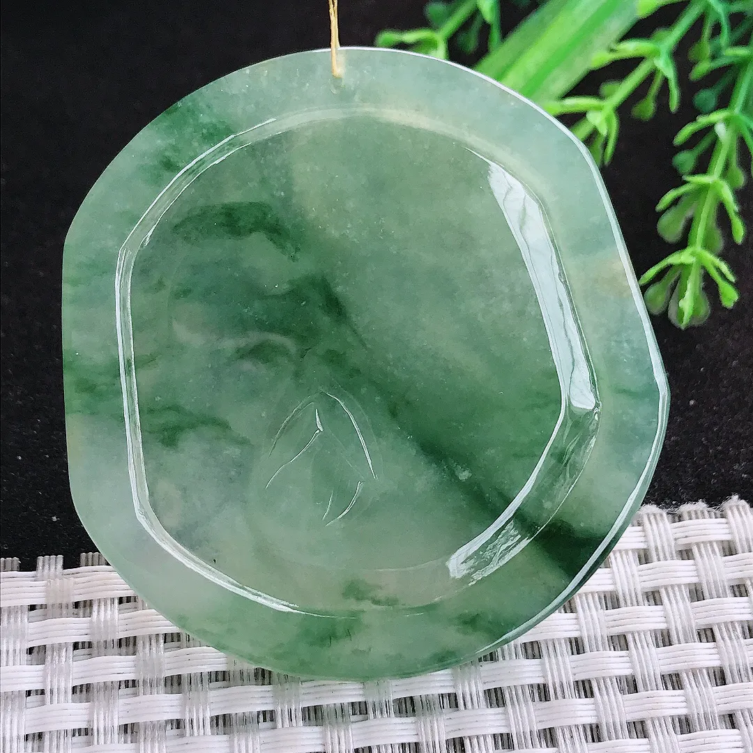 自然光57/54.6/6.5老坑冰胶果冻冰晴绿飘花赐福观音吊坠翡翠玉石挂件
