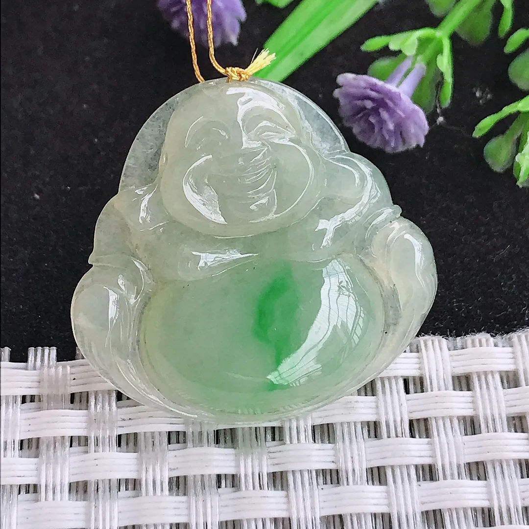 自然光29.5/31.7/5.6老坑精美冰润飘阳绿佛公吊坠翡翠玉石挂件