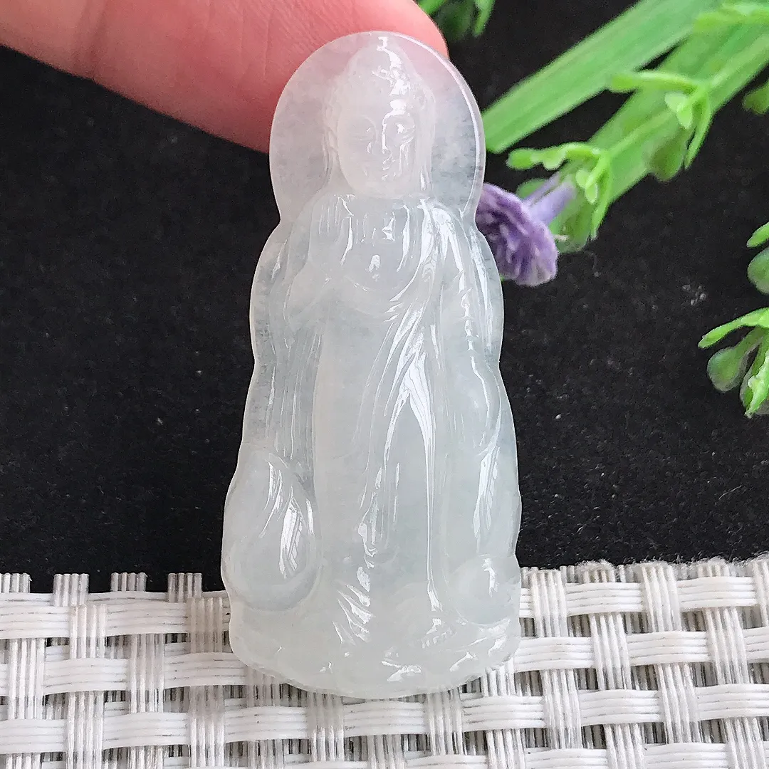 自然光46/21/5.5老坑秀气冰胶阿弥陀佛吊坠翡翠玉石挂件