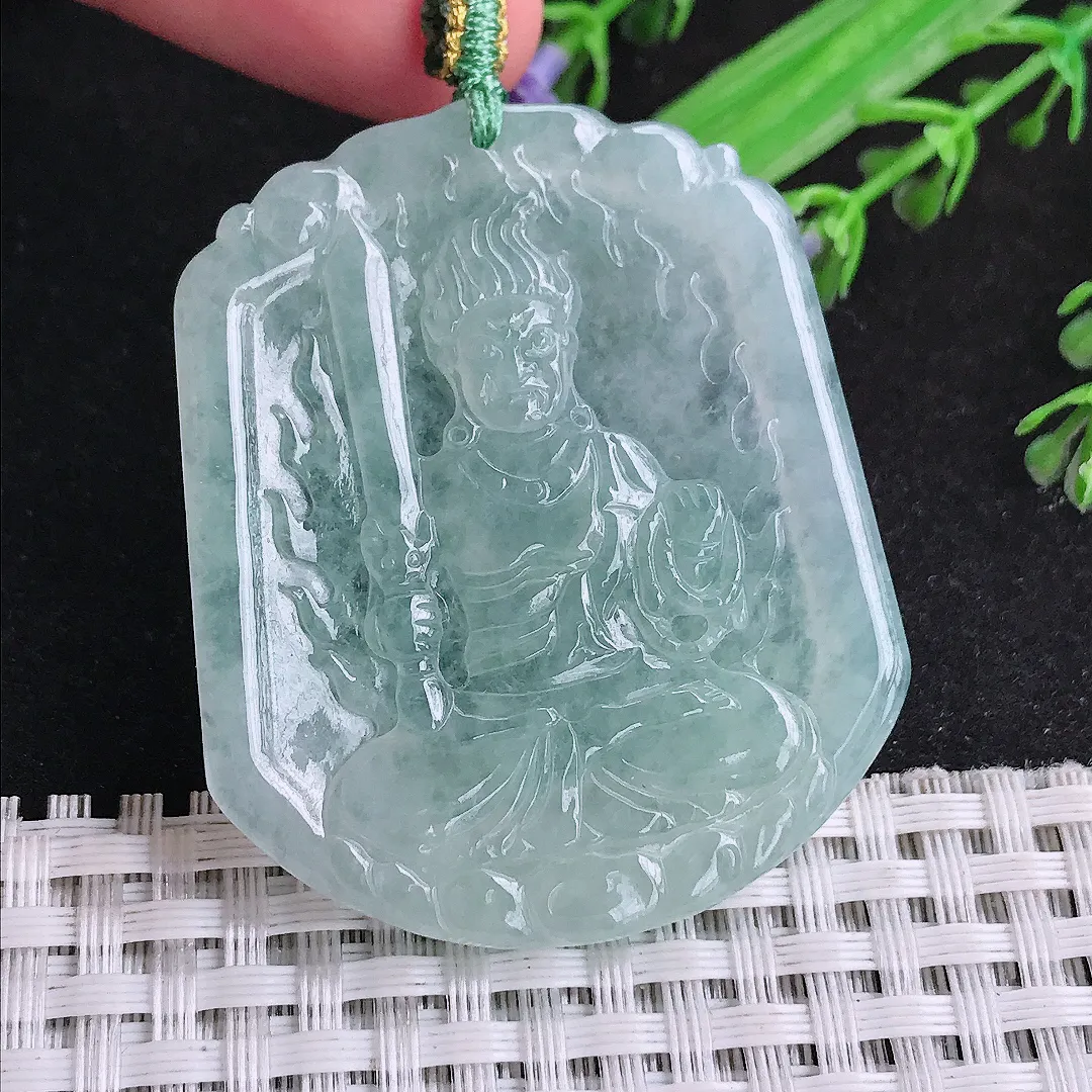 自然光49/41/4.6老坑冰胶通透冰晴不动明王吊坠翡翠玉石挂件