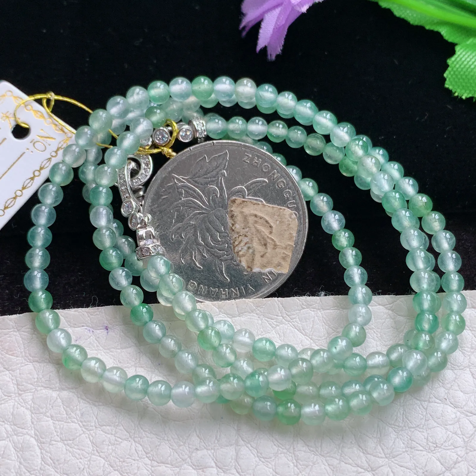 gx实拍 缅甸翡翠A货冰种纯美圆珠玉项链 手链 珠子3mm 周长约.580mm