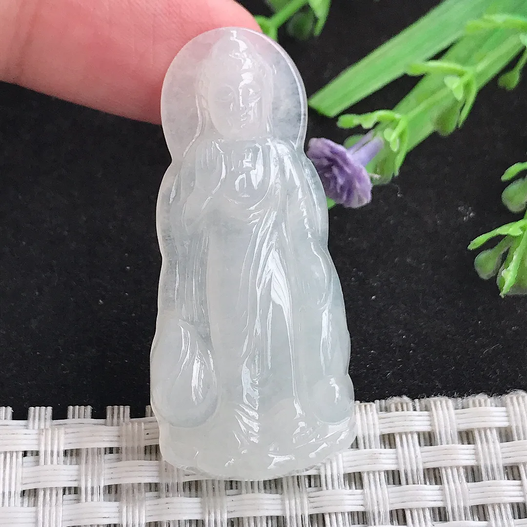 自然光46/21/5.5老坑秀气冰胶阿弥陀佛吊坠翡翠玉石挂件