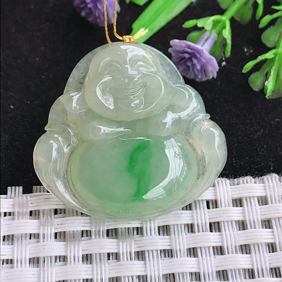 自然光29.5/31.7/5.6老坑精美冰润飘阳绿佛公吊坠翡翠玉石挂件