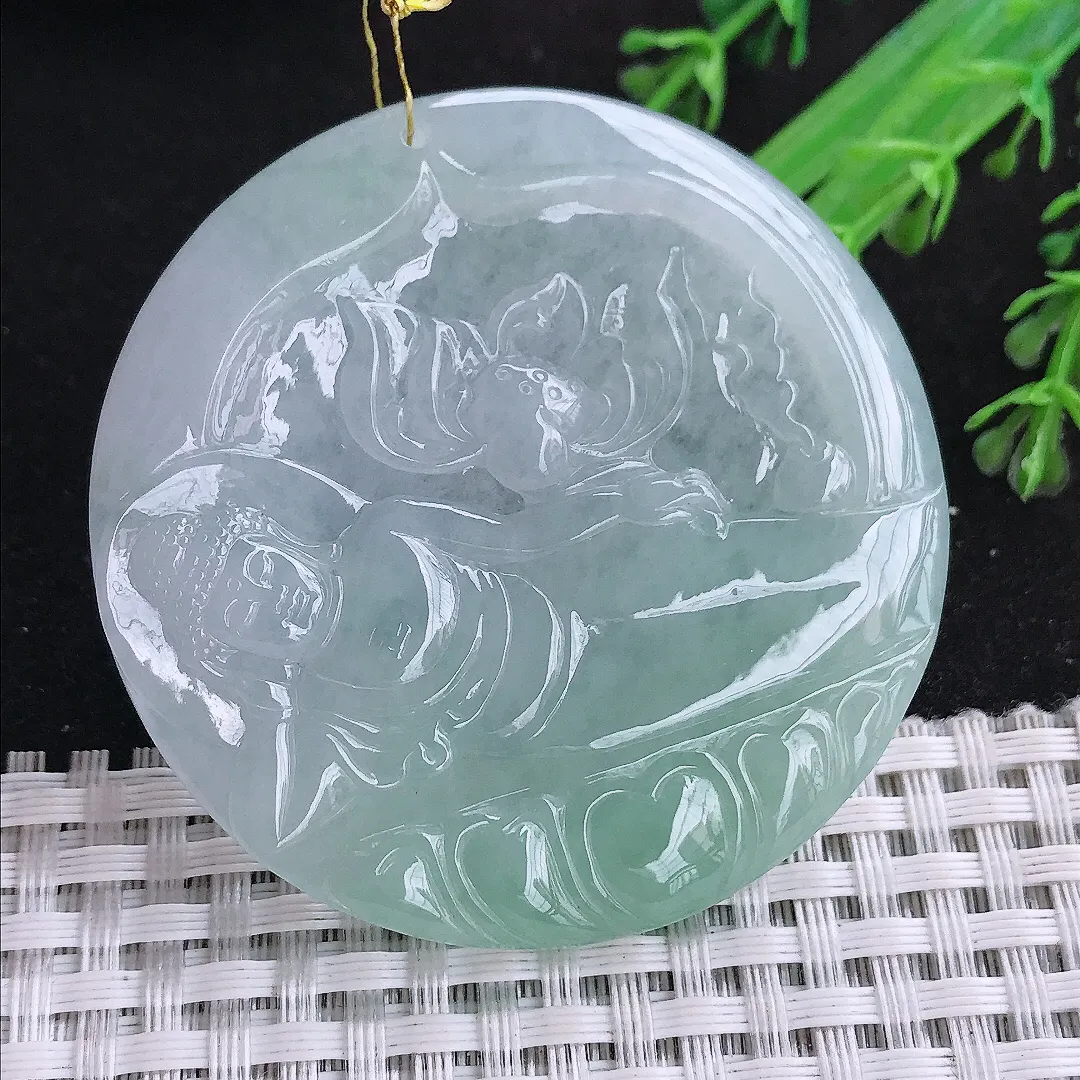 自然光54.5/5.3老坑冰胶水灵冰晴阿弥陀佛吊坠翡翠玉石挂件