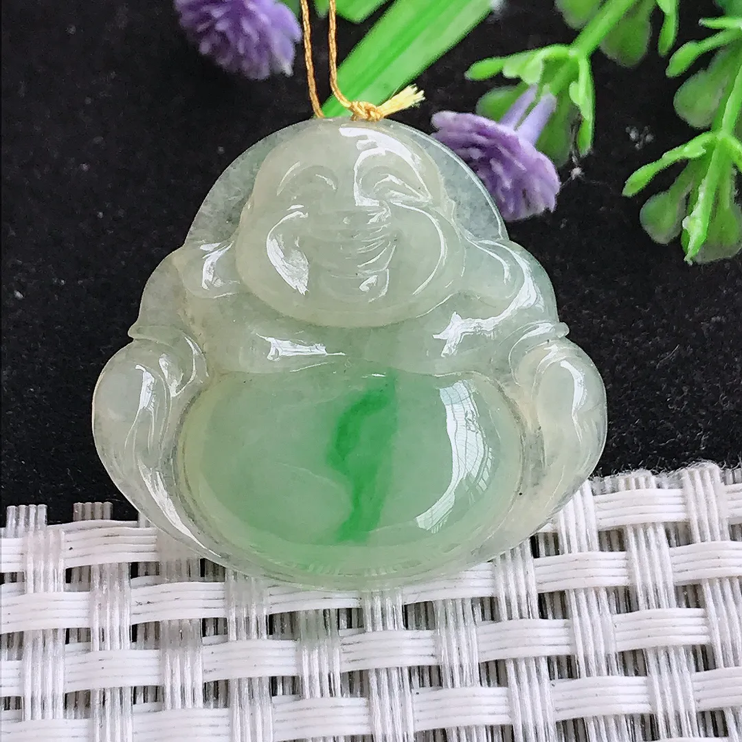 自然光29.5/31.7/5.6老坑精美冰润飘阳绿佛公吊坠翡翠玉石挂件