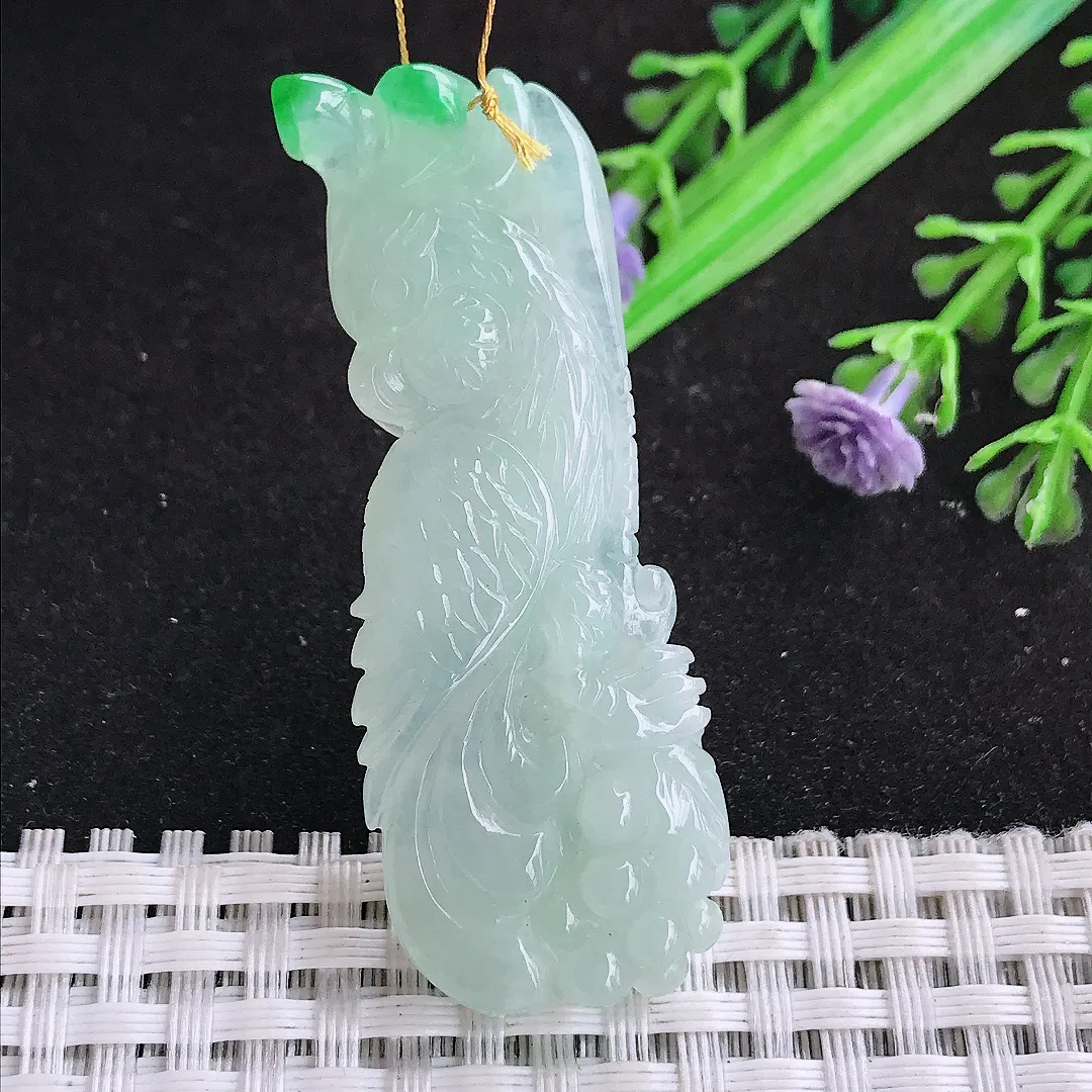 自然光54/20/7.2老坑秀气冰润飘阳绿鹦鹉吊坠翡翠玉石挂件