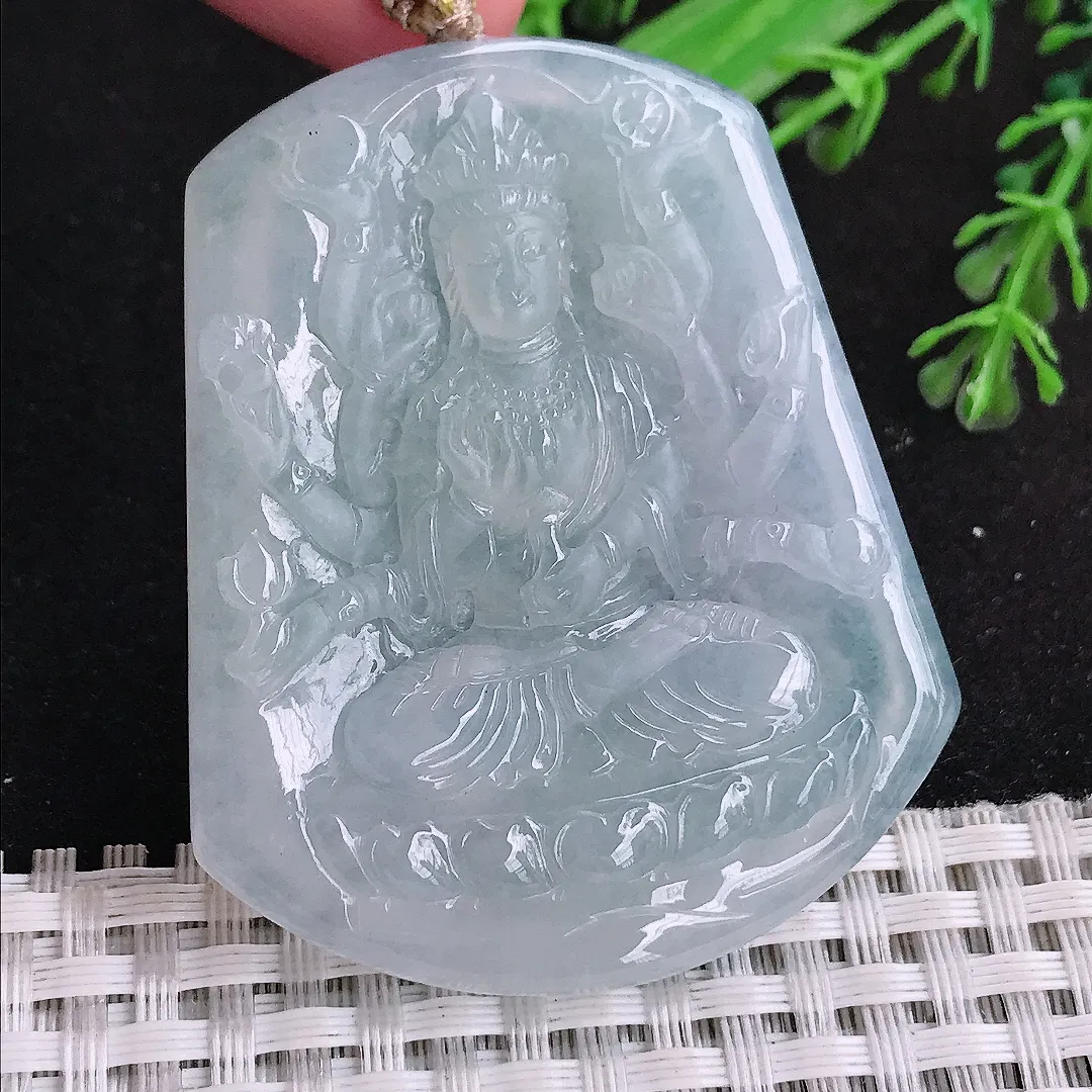 自然光55/45.4/5.6老坑冰胶果冻胶千手观音吊坠翡翠玉石挂件