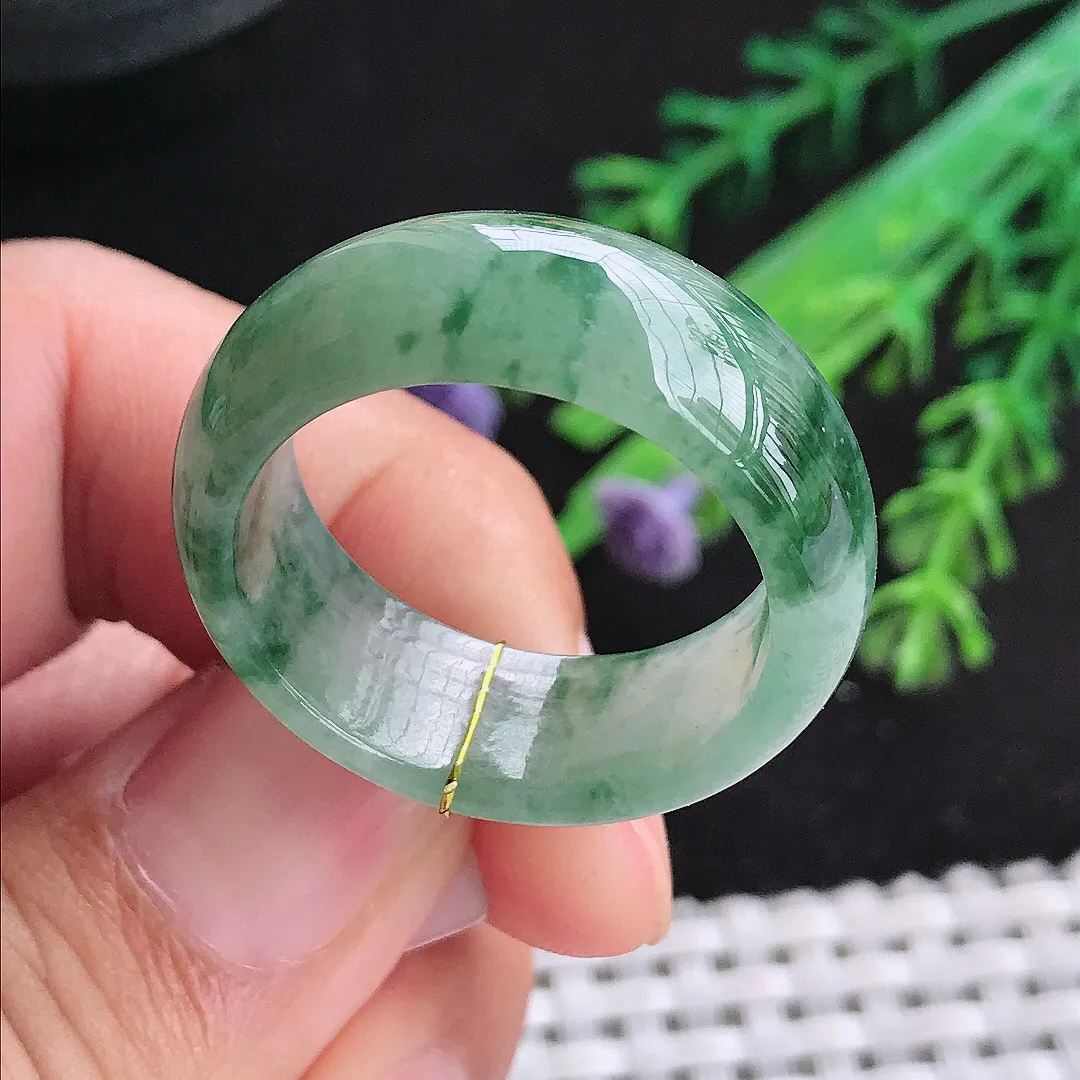 自然光22.2/9.5/4老坑冰胶水灵飘花玉指环翡翠玉石戒指男士