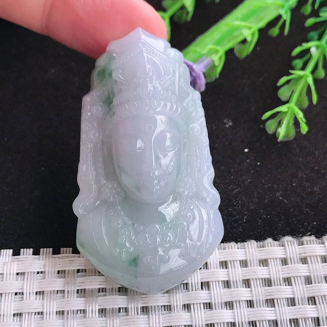 自然光53/29.6/12老坑秀气温润飘花观音头吊坠翡翠玉石挂件