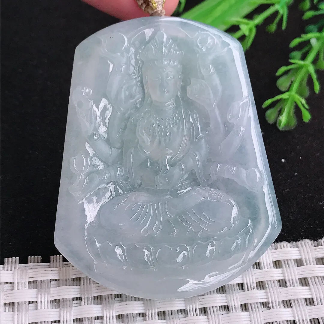 自然光55/45.4/5.6老坑冰胶果冻胶千手观音吊坠翡翠玉石挂件