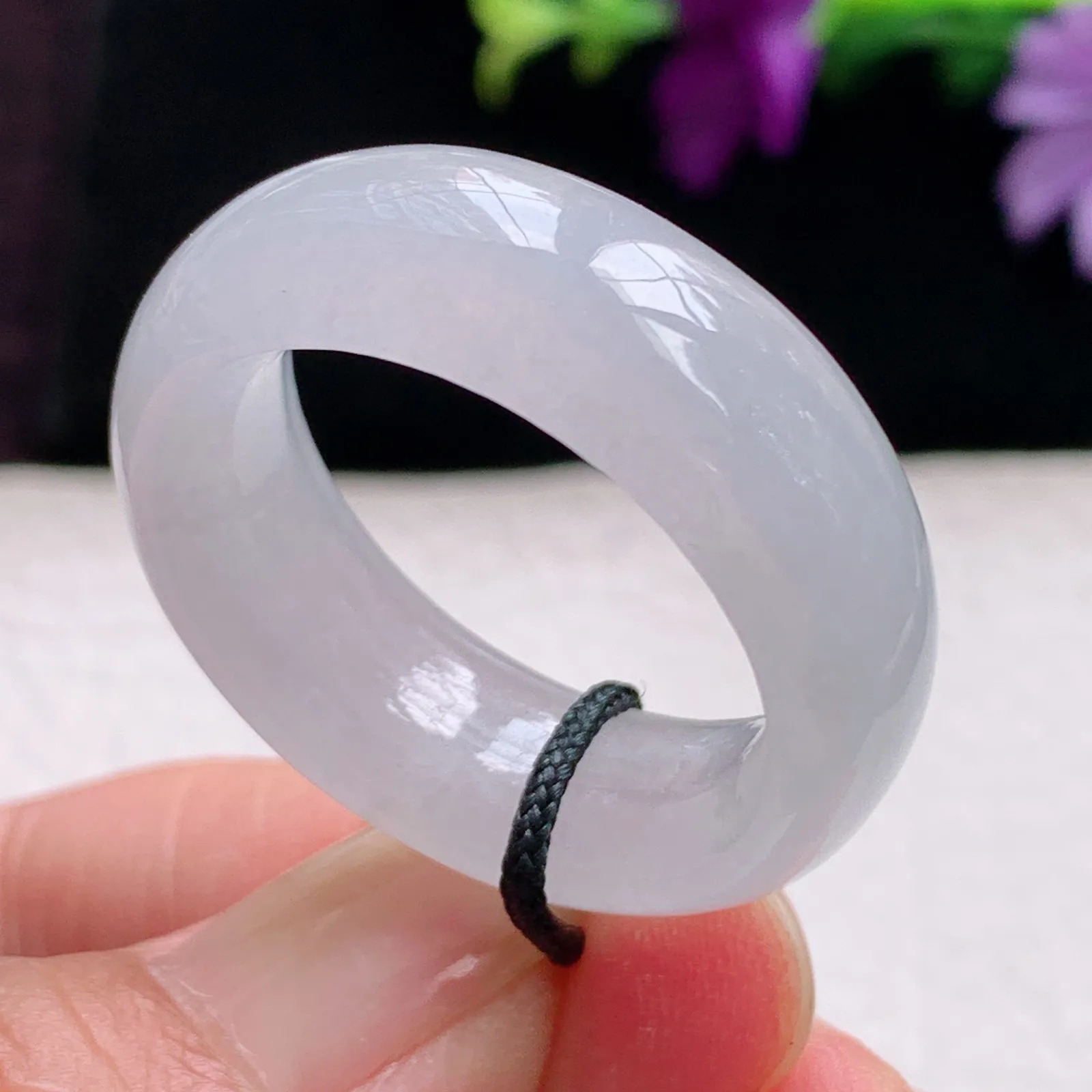 zl实拍22.8*9.6*5缅甸翡翠A货冰润纯美22.8mm内径指环 玉挂件